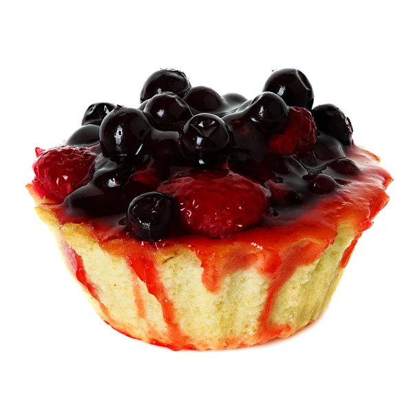 Cupcake com morangos e mirtilos — Fotografia de Stock