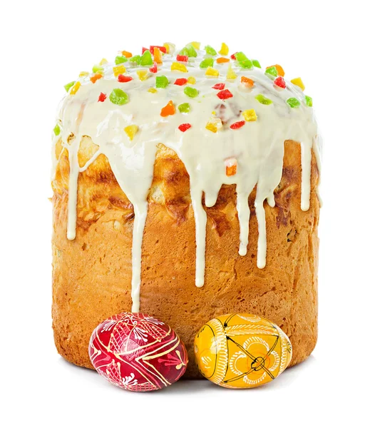 Easter cake and easter eggs isolated — Stock Photo, Image