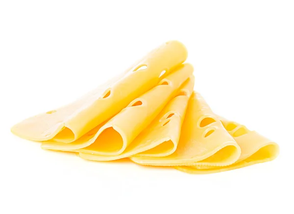 Fette di formaggio su sfondo bianco — Foto Stock
