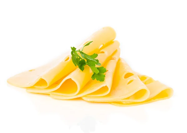 Rebanadas de queso sobre fondo blanco Imagen de stock
