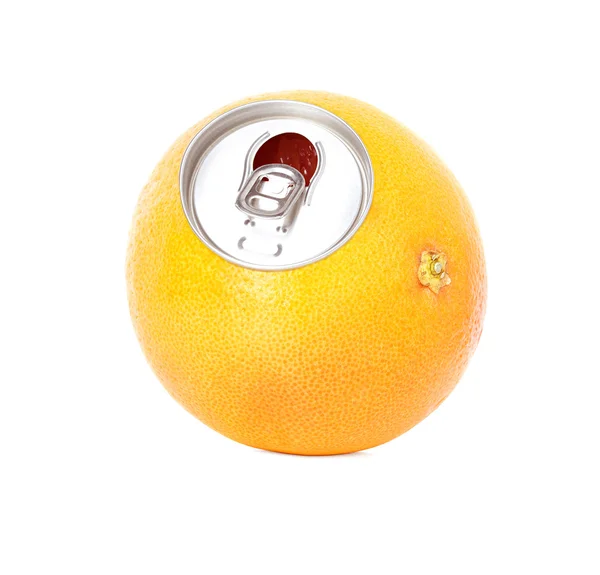 Fresh grapefruit, orange juice in a tin — Stock Photo, Image