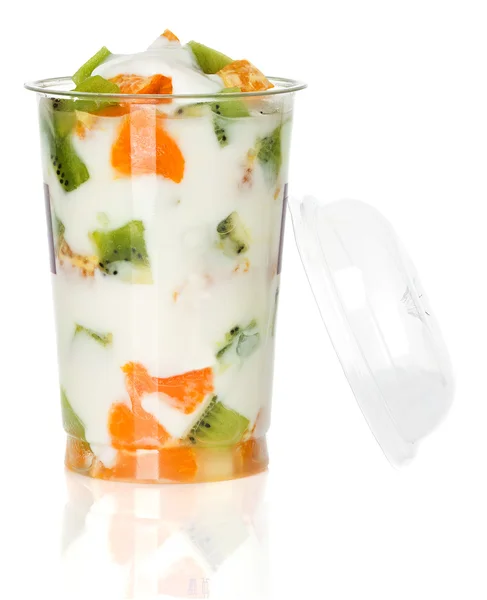 Yogurt with fruit in a glass — Stock Photo, Image