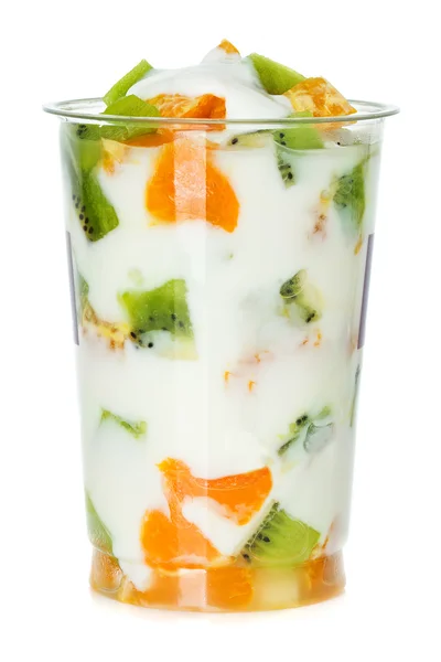 Jogurt s ovocem ve sklenici — Stock fotografie