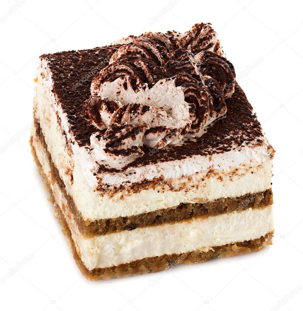 Tiramisu, cake isolated on white