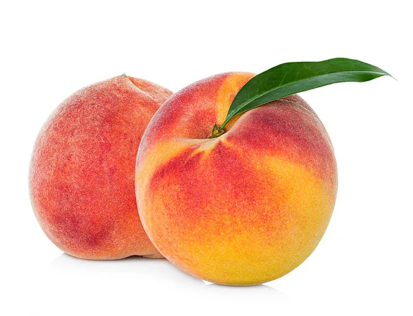 Peach with leaf isolated on white — Stock Photo, Image