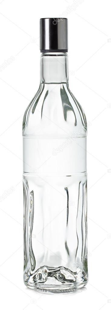 Bottle of vodka close-up isolated on white background
