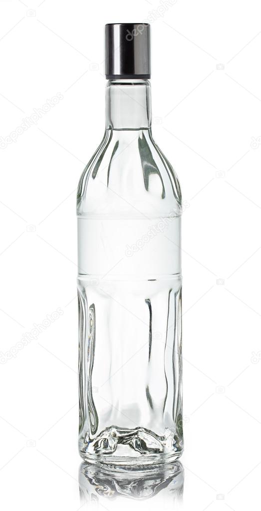 Bottle of vodka close-up isolated on white background
