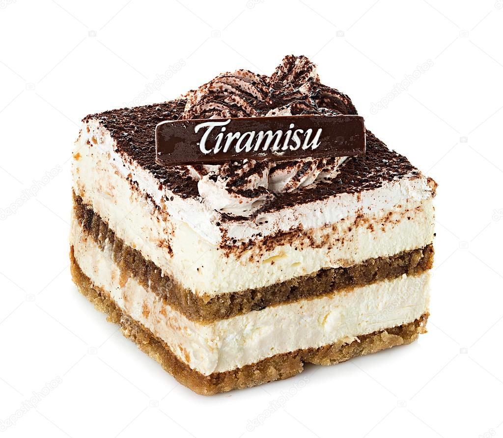 Tiramisu, cake, isolated on white background