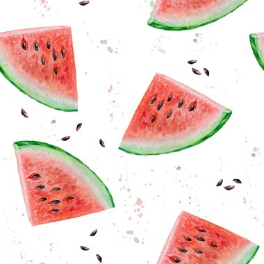 Beyaz arkaplanda kusursuz suluboya karpuz deseni