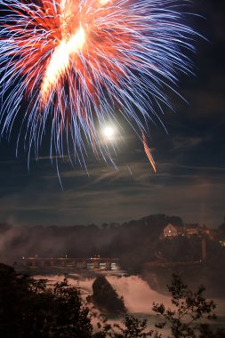 Rhinefall with the firework on the Swiss National Day clipart