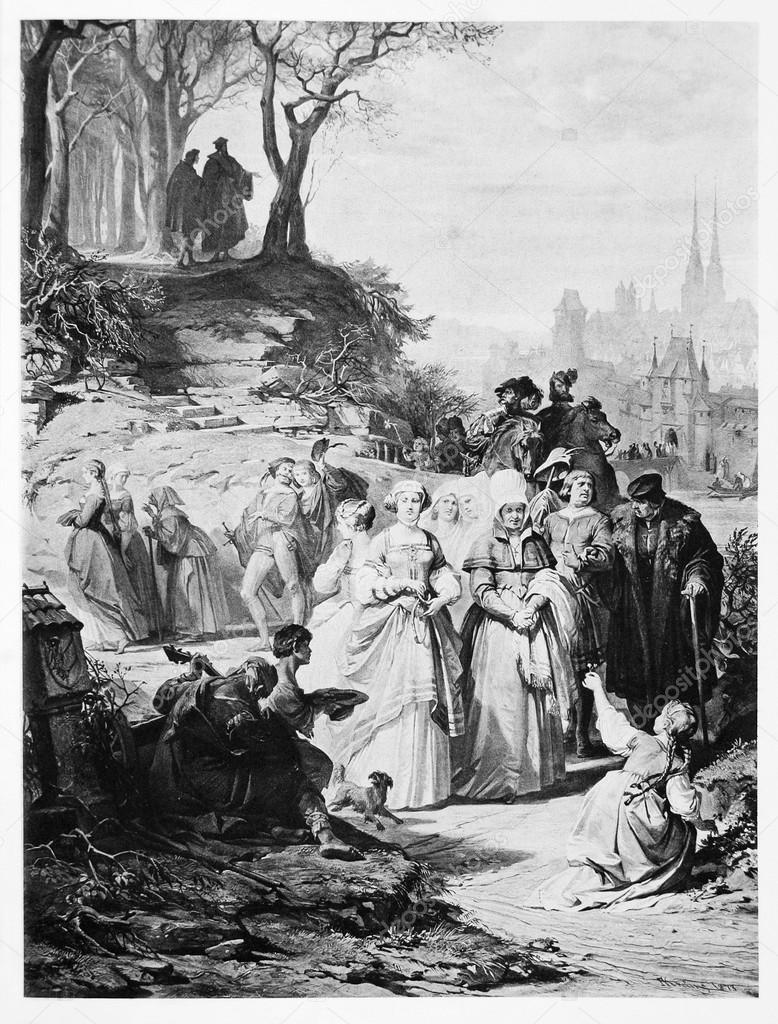 Faust Illustration: Villagers after Church mass