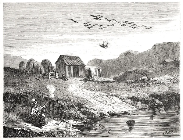 Hotell vid floden riet i Sydafrika i 1880 — Stockfoto
