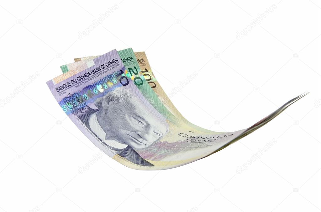Flying Canadian money notes