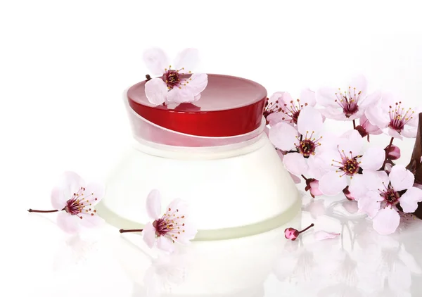 Cosmetics and Sakura flower — Stock Photo, Image