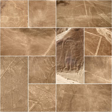 UNESCO mirası: Çizgiler ve Nazca, Peru - Geoglyphs kolaj