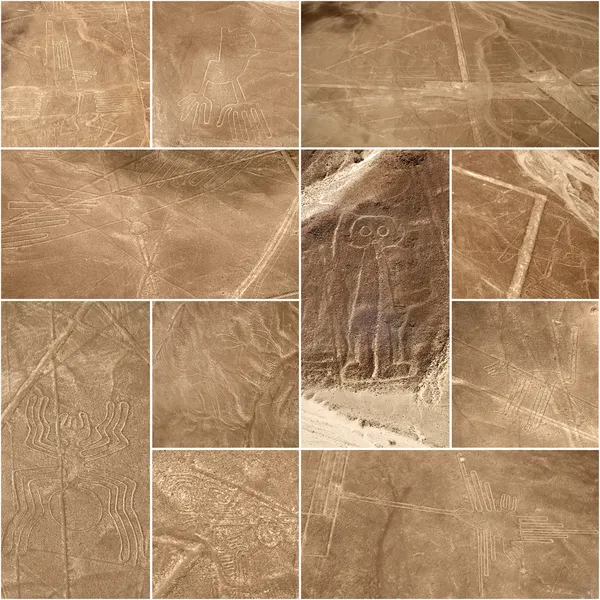 Unesco erbe: linien und geoglyphen von nazca, peru - collage — Stockfoto