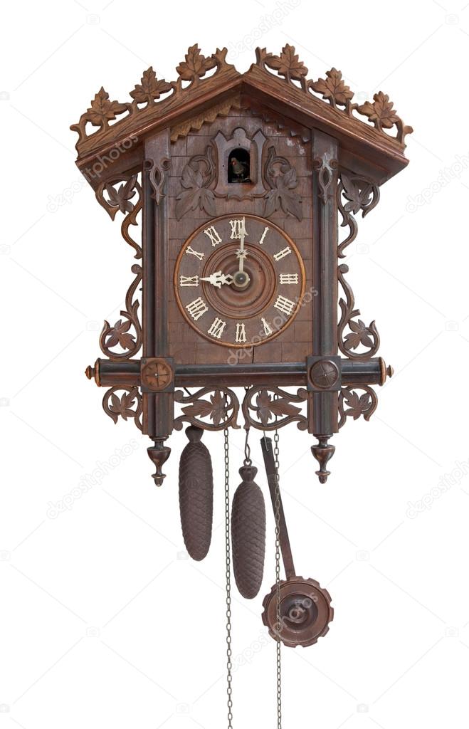 Antique cuckoo clock, isolated