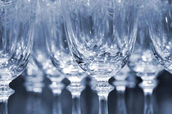 Rows of empty wine glasses in duo color version — Stock Photo, Image