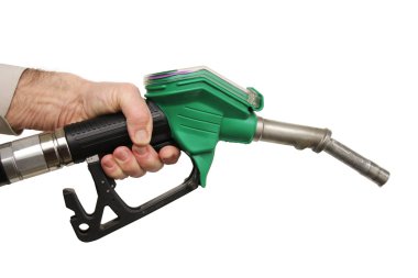 Male hand holding petrol pump isolated clipart