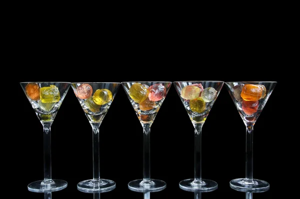 Cocktail glasses with colorful fruit gelatine — Stock Photo, Image