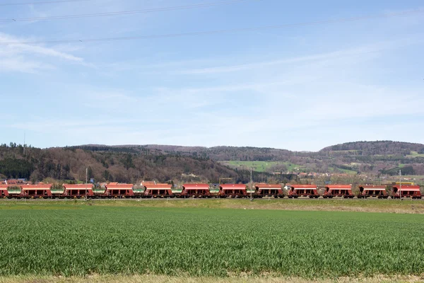 Cargo train crossing the field — Stock Photo, Image