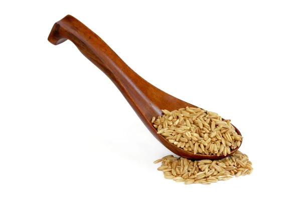 Cereali di avena in cucchiaio di legno — Foto Stock