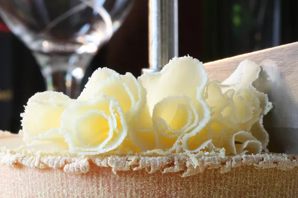 Rosette Closeup of Swiss Cheese Tete de Moine — Stock Photo, Image