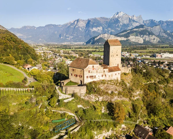 Luftbild Der Mittelalterlichen Burg Sargans Erbaut 1282 Kanton Gallen Schweiz — Stockfoto