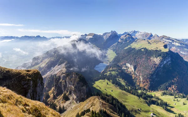 Panoráma Kilátás Hoher Kasten Alpok Csúcsok Svájcban — Stock Fotó