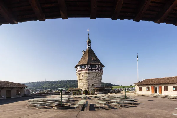 Střešní Terasa Věž Munot Která Středověkou Pevností Památkou Švýcarského Města — Stock fotografie