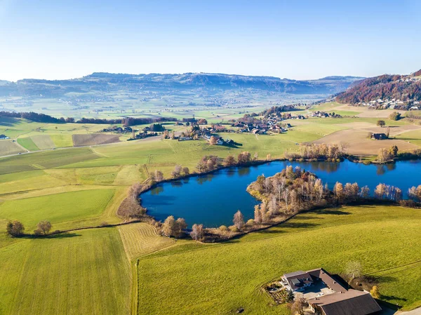 Flygbild Gerzensee Sjö Höstsäsongen Bern Oberland Schweiz — Stockfoto