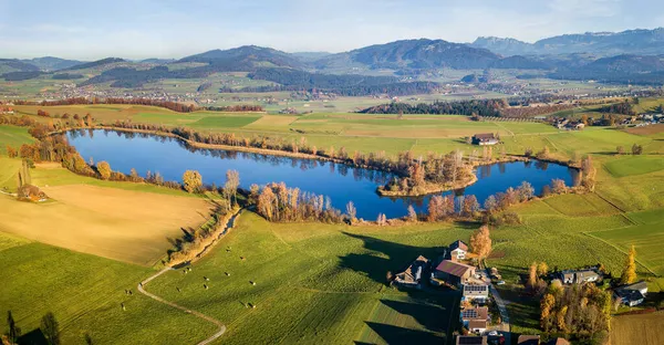 Panoráma Légi Felvétel Gerzensee Falu Bern Oberland Svájc — Stock Fotó