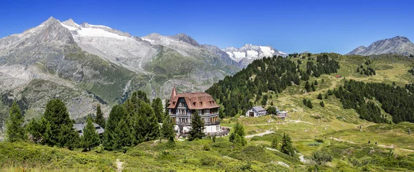 Panorama Des Naturzentrums Pro Großer Aletschgletscher Die Villa Cassel Sommer — Stockfoto