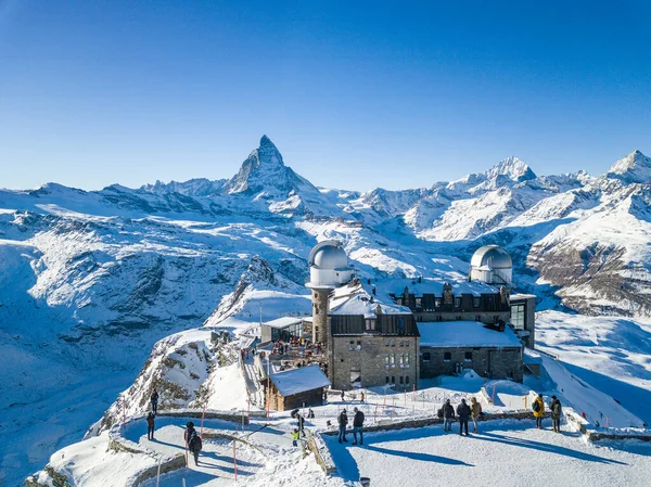 Gornergrat Switzerland January 2022 Aerial Image Gornergrat Famous Matterhorn Background — ストック写真