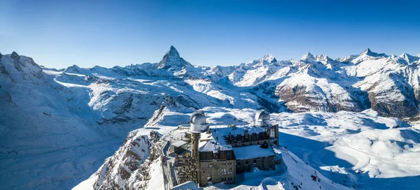 Gornergrat Zwitserland Januari 2022 Luchtfoto Van Gornergrat Met Beroemde Matterhorn — Stockfoto