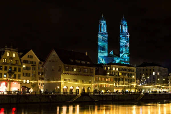 Zurich Switzerland January 2022 New Year Light Show Town Zurich — Stock Photo, Image