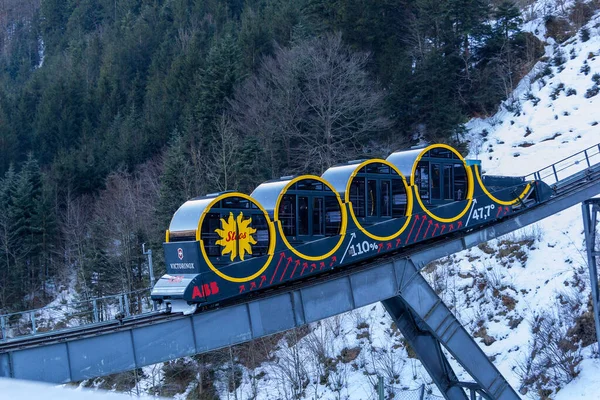 Stoos Schweiz Februar 2022 Die Einzigartige Und Innovative Standseilbahn Nach — Stockfoto