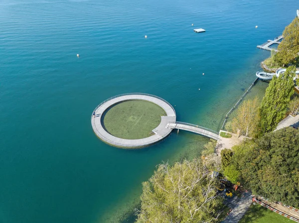 Aerial Image Public Swimming Pool Zurich Lake Side Wooden Circle — ストック写真