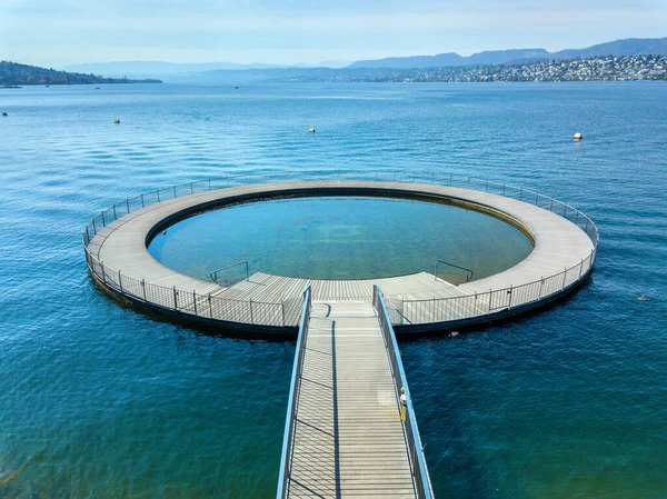 Aerial Image Public Swimming Pool Zurich Lake Side Wooden Circle — стоковое фото