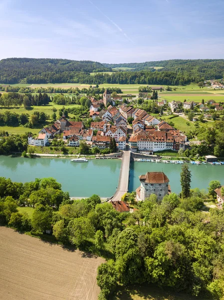 Ortaçağ Kasabasının Hava Görüntüsü Alman Sınırı Hohentengen Hochrhein Kaiserstuhl Sviçre — Stok fotoğraf