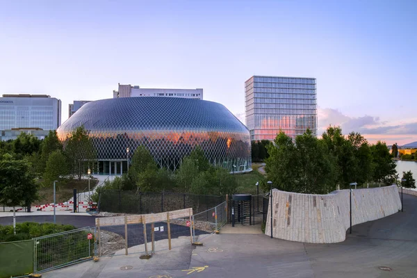 Bazel Zwitserland Mei 2022 Nieuwe Novartis Pavillon Bij Zonsondergang Weerspiegelt — Stockfoto