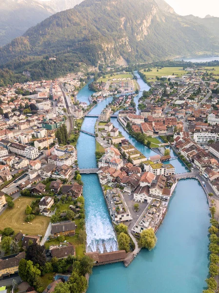 Sviçre Deki Interlaken Şehrinin Hava Manzarası Interlaken Popüler Eğlence Turizm — Stok fotoğraf