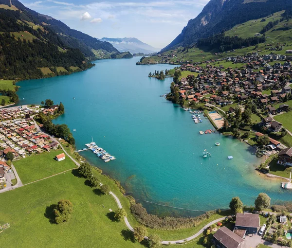 Aerial Image Lake Lungern Valley Vewi Turren Peaks Swiss Alps — Foto de Stock