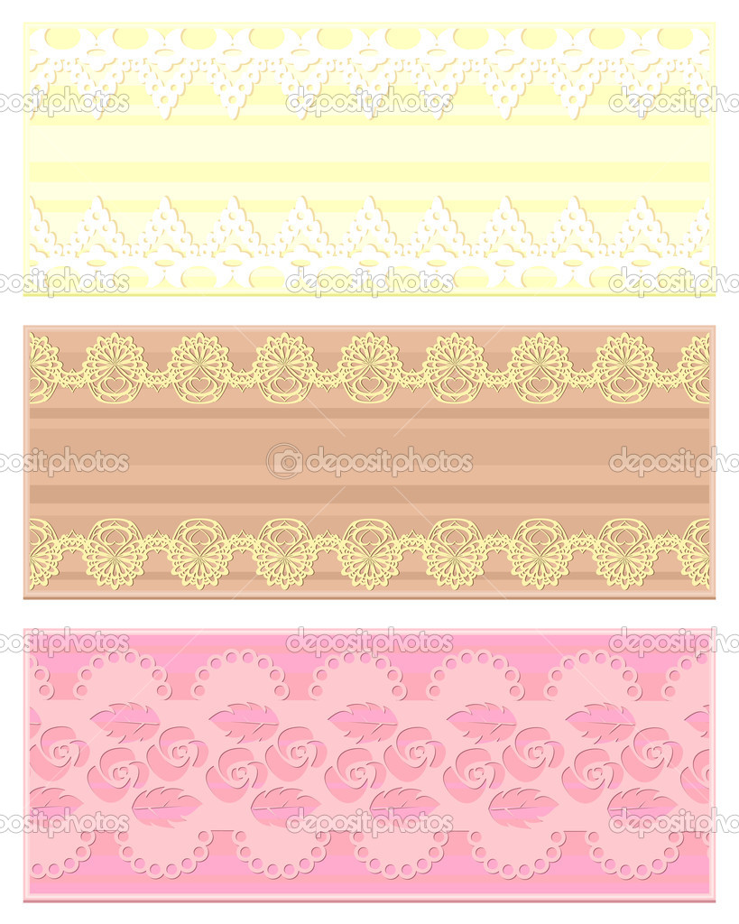 Three vintage lace banners