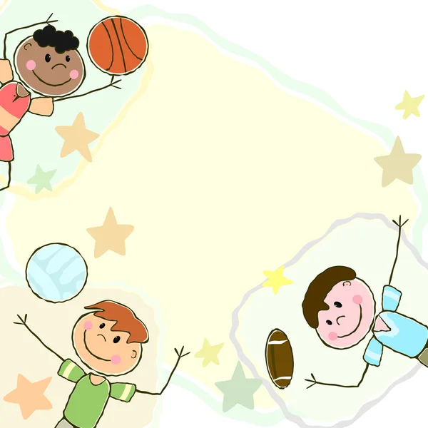 Doodle fiúk és labdák — Stock Vector