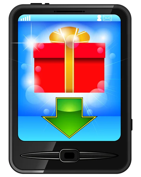 Mobiele telefoon en gift — Stockvector