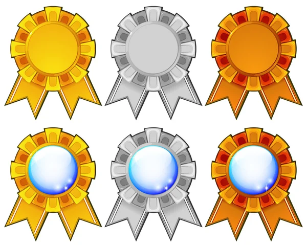 Golden, silver and bronze rosettes — Stock Vector