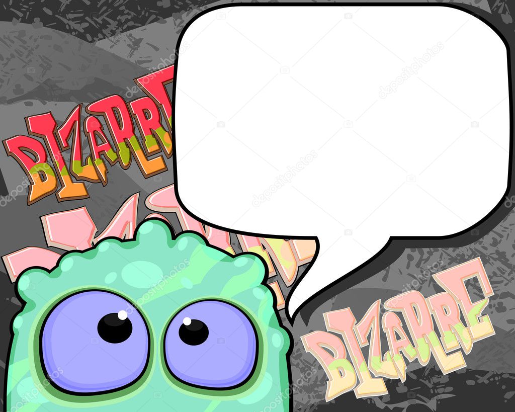 Green monster with blue eyes and blank speech bubble