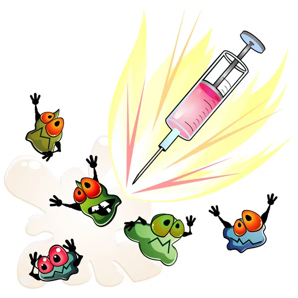 Syringe is against germs — Stock Vector