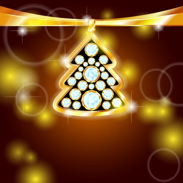 Albero di Natale dorato con gemme — Vettoriale Stock
